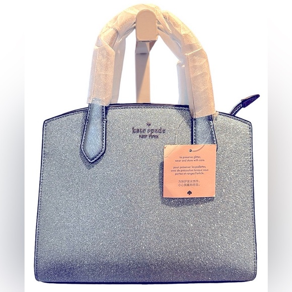 NWT Discontinued RARE Kate Spade Glitter Tinsel Satchel in Sky Blue - Picture 4 of 6